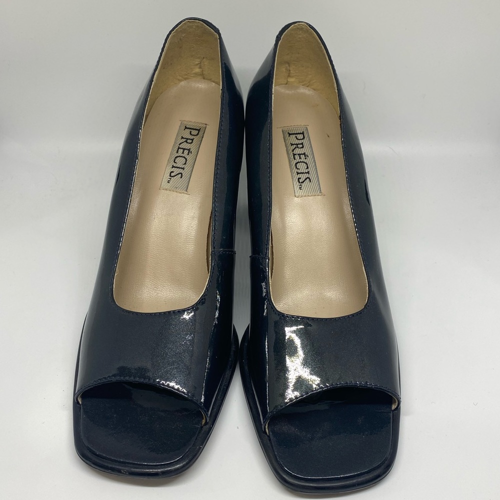 Précis dark grey open toe heels size 7.5